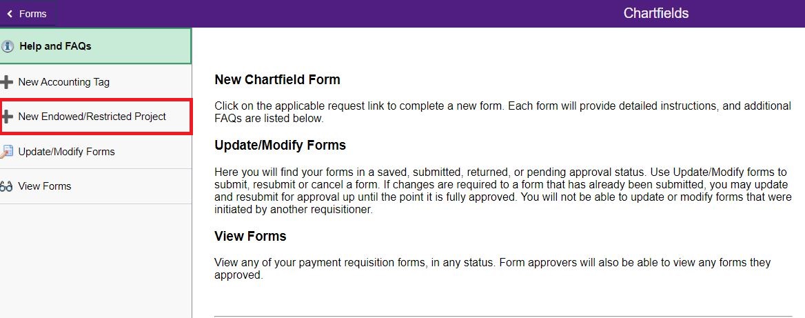 Chartfields-New EndowedRestricted Project